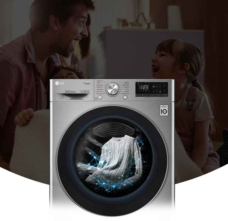 لباسشویی الجی 9 کیلو نقره ای 1400 دور درب فضایی مدل f4v5vyp2t‌‌‌‌ 