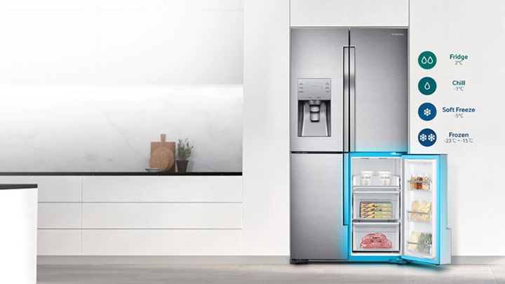 یخچال ساید بای ساید سامسونگ 30 فوت چهار درب سیلور مدل rf56n9040sl
